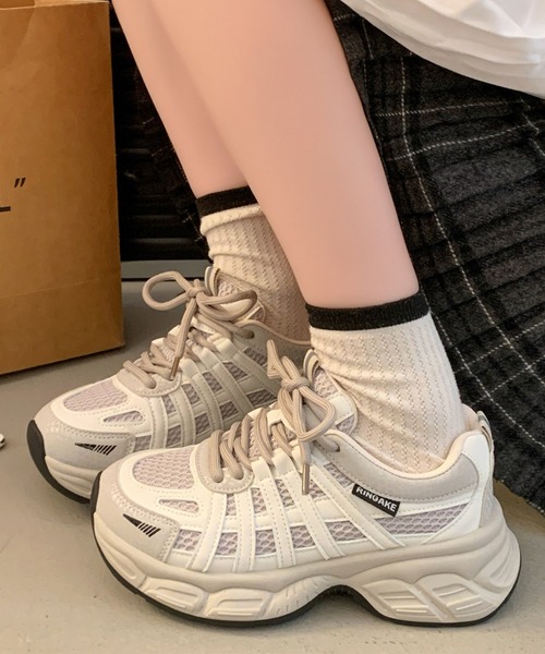 Lace Ladies(レースレディース)の「バイカラー ライン メッシュ 厚底 ダッド スニーカー(スニーカー・レディース・アイボリー/ブラック・22.5cm/23cm/24cm/23.5cm/25cm/24.5cm)」の6枚目の写真