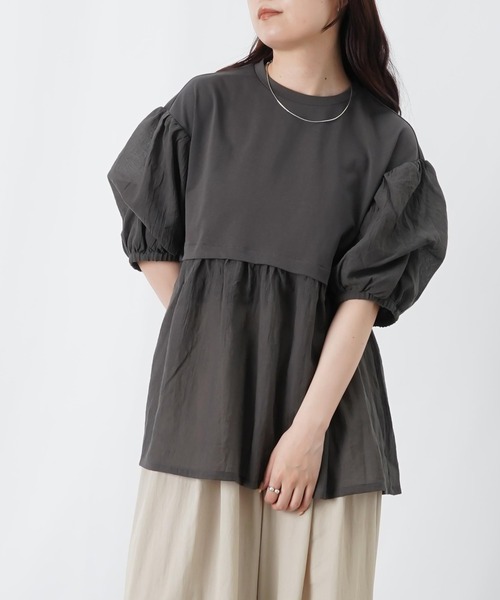 LUCA/LADY LUCK LUCA(ルカ/レディラックルカ)の「LC/LLL タックパフスリーブボリュームプルオーバー(Tシャツ/カットソー・レディース・チャコールグレー/ホワイト・FREE)」の1枚目の写真