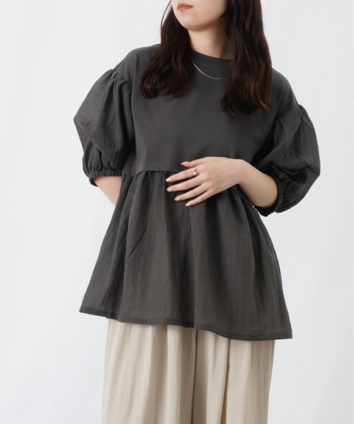 LUCA/LADY LUCK LUCA(ルカ/レディラックルカ)の「LC/LLL タックパフスリーブボリュームプルオーバー(Tシャツ/カットソー・レディース・チャコールグレー/ホワイト・FREE)」の4枚目の写真