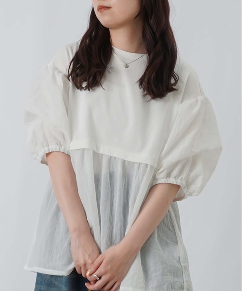 LUCA/LADY LUCK LUCA(ルカ/レディラックルカ)の「LC/LLL タックパフスリーブボリュームプルオーバー(Tシャツ/カットソー・レディース・チャコールグレー/ホワイト・FREE)」の14枚目の写真