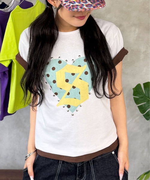 sedacle(セダクル)の「アソートハートスタッズTEE(Tシャツ/カットソー・レディース・ミント/カーキ/レッド/ネイビー/レオパード/ピンク・LARGE/MEDIUM/SMALL)」の3枚目の写真