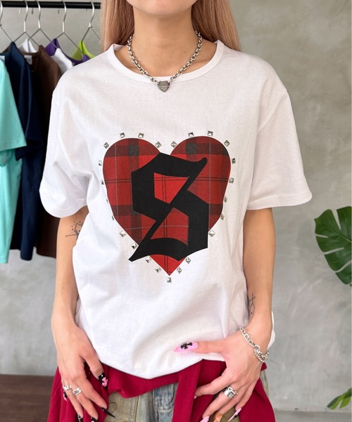 sedacle(セダクル)の「アソートハートスタッズTEE(Tシャツ/カットソー・レディース・ミント/カーキ/レッド/ネイビー/レオパード/ピンク・LARGE/MEDIUM/SMALL)」の16枚目の写真