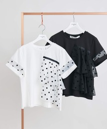 PICCIN PERLA | フロッキードットオーガンジーフリルプルオーバー(Tシャツ/カットソー)