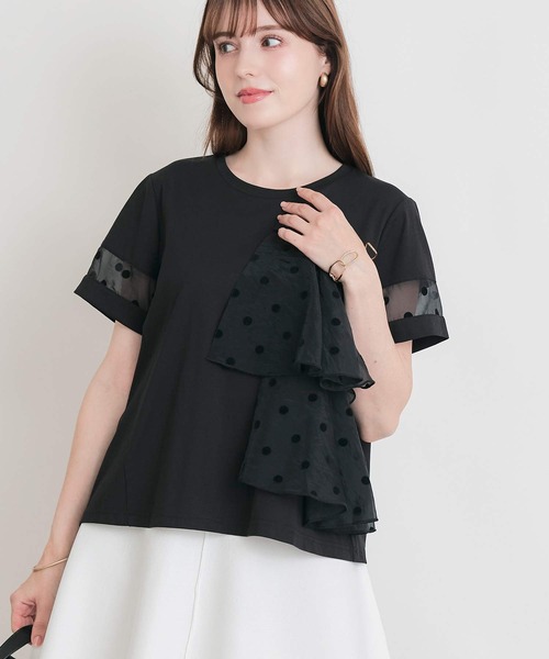 PICCIN PERLA(ピッチンペルラ)の「フロッキードットオーガンジーフリルプルオーバー(Tシャツ/カットソー・レディース・ブラック/オフホワイト・M)」の11枚目の写真