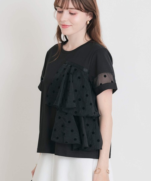 PICCIN PERLA(ピッチンペルラ)の「フロッキードットオーガンジーフリルプルオーバー(Tシャツ/カットソー・レディース・ブラック/オフホワイト・M)」の12枚目の写真