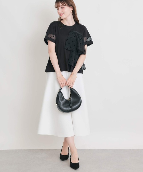 PICCIN PERLA(ピッチンペルラ)の「フロッキードットオーガンジーフリルプルオーバー(Tシャツ/カットソー・レディース・ブラック/オフホワイト・M)」の14枚目の写真