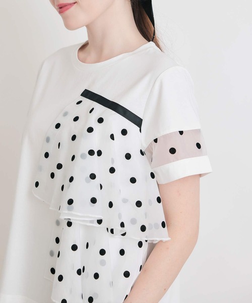 PICCIN PERLA(ピッチンペルラ)の「フロッキードットオーガンジーフリルプルオーバー(Tシャツ/カットソー・レディース・ブラック/オフホワイト・M)」の4枚目の写真