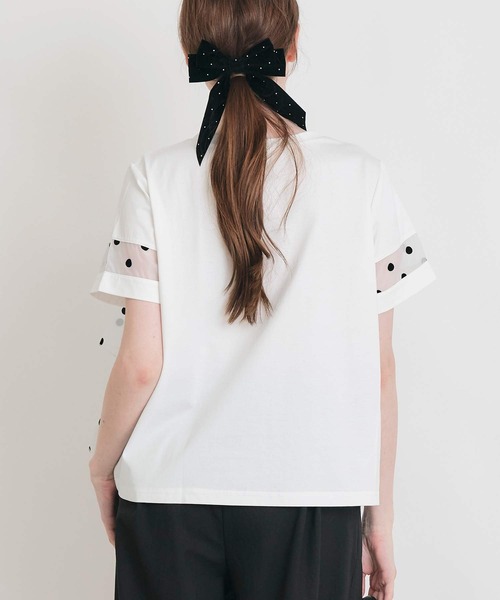 PICCIN PERLA(ピッチンペルラ)の「フロッキードットオーガンジーフリルプルオーバー(Tシャツ/カットソー・レディース・ブラック/オフホワイト・M)」の7枚目の写真