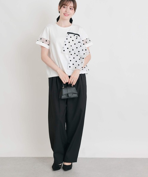 PICCIN PERLA(ピッチンペルラ)の「フロッキードットオーガンジーフリルプルオーバー(Tシャツ/カットソー・レディース・ブラック/オフホワイト・M)」の8枚目の写真