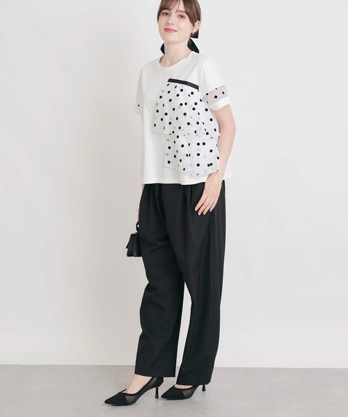 PICCIN PERLA(ピッチンペルラ)の「フロッキードットオーガンジーフリルプルオーバー(Tシャツ/カットソー・レディース・ブラック/オフホワイト・M)」の9枚目の写真