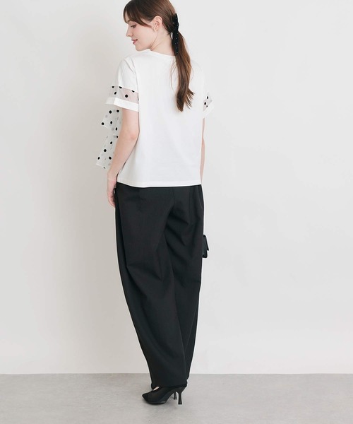 PICCIN PERLA(ピッチンペルラ)の「フロッキードットオーガンジーフリルプルオーバー(Tシャツ/カットソー・レディース・ブラック/オフホワイト・M)」の10枚目の写真