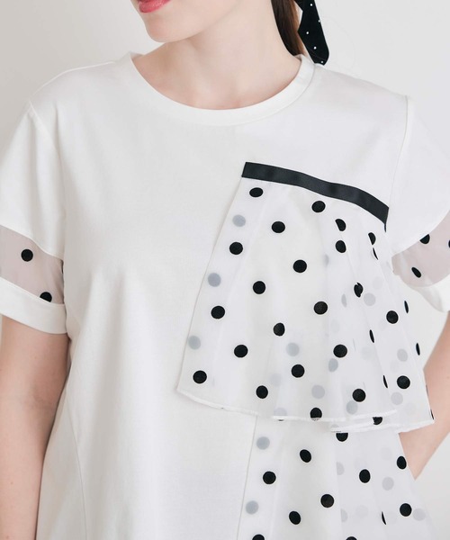 PICCIN PERLA(ピッチンペルラ)の「フロッキードットオーガンジーフリルプルオーバー(Tシャツ/カットソー・レディース・ブラック/オフホワイト・M)」の17枚目の写真