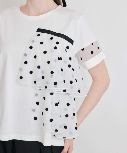 PICCIN PERLA(ピッチンペルラ)の「フロッキードットオーガンジーフリルプルオーバー(Tシャツ/カットソー・レディース・ブラック/オフホワイト・M)」の18枚目の写真