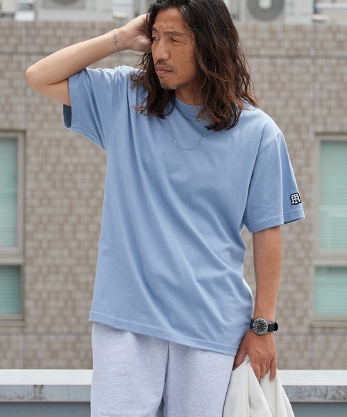 ROOPTOKYO(ループトウキョウ)の「オリジナルチームロゴ袖ワッペンTシャツ 半袖 クルーネック ハイグレードコットン 5.6oz 丸胴 シンプル ミドル丈 クロップド丈 短丈 メンズ レディース ユニセックス 秋 秋服 2026年秋冬(Tシャツ/カットソー・メンズ・ホワイト/ブラック/チャコール/ブルー/ライトピンク・S/M/L/XL)」の4枚目の写真