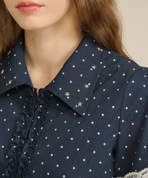 hazyl(ヘイジル)の「frill studs shirt / フリルスタッズシャツ(シャツ/ブラウス・レディース・ネイビー/ライトイエロー・フリー)」の20枚目の写真