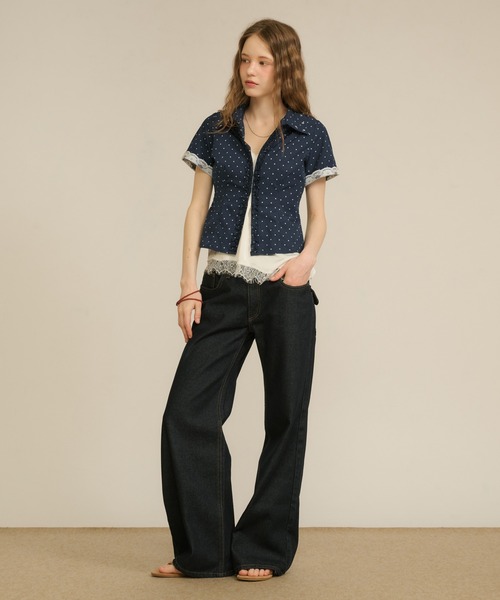 hazyl(ヘイジル)の「frill studs shirt / フリルスタッズシャツ(シャツ/ブラウス・レディース・ネイビー/ライトイエロー・フリー)」の9枚目の写真