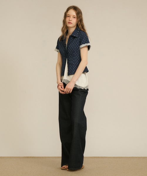 hazyl(ヘイジル)の「frill studs shirt / フリルスタッズシャツ(シャツ/ブラウス・レディース・ネイビー/ライトイエロー・フリー)」の10枚目の写真