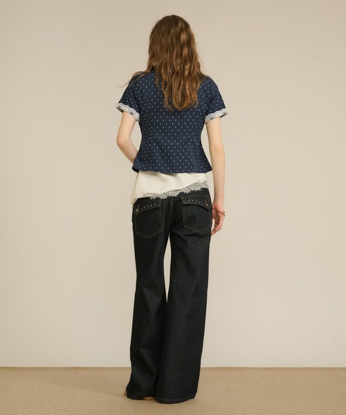 hazyl(ヘイジル)の「frill studs shirt / フリルスタッズシャツ(シャツ/ブラウス・レディース・ネイビー/ライトイエロー・フリー)」の12枚目の写真