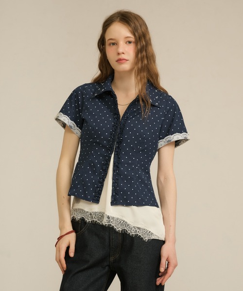 hazyl(ヘイジル)の「frill studs shirt / フリルスタッズシャツ(シャツ/ブラウス・レディース・ネイビー/ライトイエロー・フリー)」の15枚目の写真