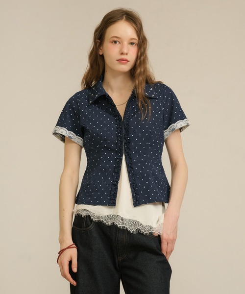 hazyl(ヘイジル)の「frill studs shirt / フリルスタッズシャツ(シャツ/ブラウス・レディース・ネイビー/ライトイエロー・フリー)」の16枚目の写真