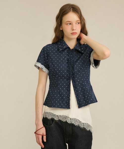hazyl(ヘイジル)の「frill studs shirt / フリルスタッズシャツ(シャツ/ブラウス・レディース・ネイビー/ライトイエロー・フリー)」の13枚目の写真