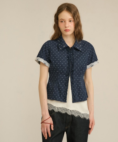 hazyl(ヘイジル)の「frill studs shirt / フリルスタッズシャツ(シャツ/ブラウス・レディース・ネイビー/ライトイエロー・フリー)」の14枚目の写真