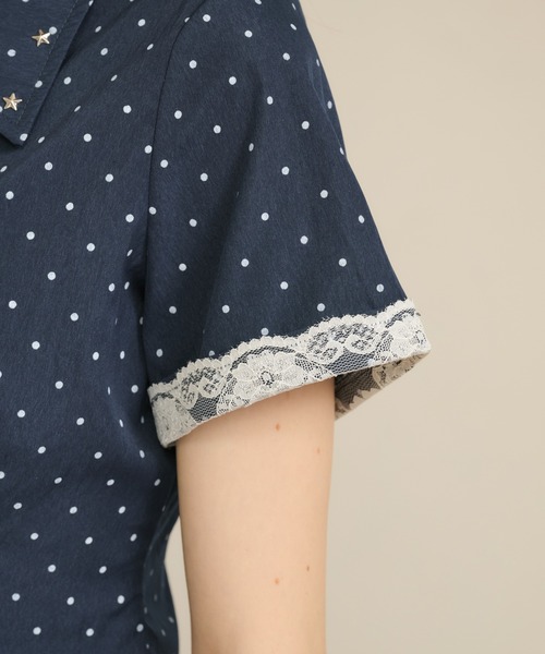 hazyl(ヘイジル)の「frill studs shirt / フリルスタッズシャツ(シャツ/ブラウス・レディース・ネイビー/ライトイエロー・フリー)」の21枚目の写真