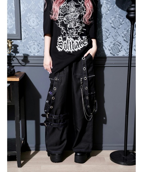 12SS Poem Bohemien オーバーロックパンツ カラーステッチハーネスハトメユニセックスパンツ（その他パンツ