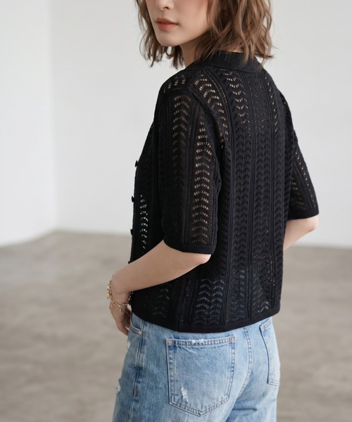 GIVERNY(ジヴェルニー)の「透かし編みポロニットシャツ / レトロ可愛い透かし編みポロニットシャツ(カーディガン/ボレロ・レディース・ベージュ/ブラック/ブラウン・FREE)」の11枚目の写真