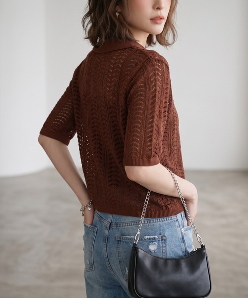 GIVERNY(ジヴェルニー)の「透かし編みポロニットシャツ / レトロ可愛い透かし編みポロニットシャツ(カーディガン/ボレロ・レディース・ベージュ/ブラック/ブラウン・FREE)」の17枚目の写真