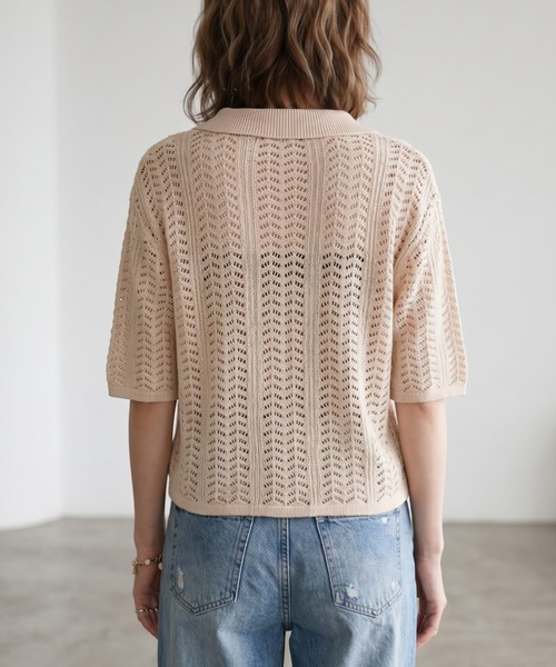 GIVERNY(ジヴェルニー)の「透かし編みポロニットシャツ / レトロ可愛い透かし編みポロニットシャツ(カーディガン/ボレロ・レディース・ベージュ/ブラック/ブラウン・FREE)」の6枚目の写真
