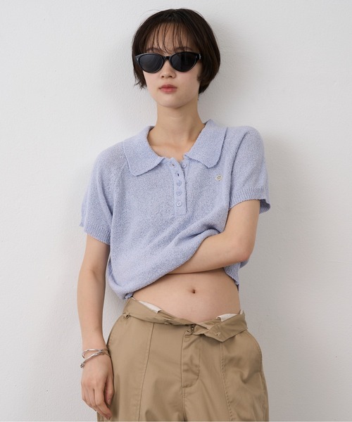 NUJOH(ヌゾ)の「Soft Touch Polo Knit / ソフトタッチポロニット(ニット/セーター・レディース・ネイビー/ホワイト/ライトブルー・FREE)」の1枚目の写真