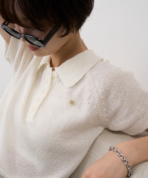 NUJOH(ヌゾ)の「Soft Touch Polo Knit / ソフトタッチポロニット(ニット/セーター・レディース・ネイビー/ホワイト/ライトブルー・FREE)」の17枚目の写真