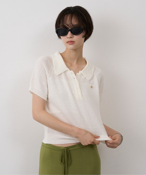 NUJOH(ヌゾ)の「Soft Touch Polo Knit / ソフトタッチポロニット(ニット/セーター・レディース・ネイビー/ホワイト/ライトブルー・FREE)」の4枚目の写真