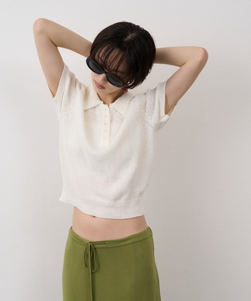 NUJOH(ヌゾ)の「Soft Touch Polo Knit / ソフトタッチポロニット(ニット/セーター・レディース・ネイビー/ホワイト/ライトブルー・FREE)」の8枚目の写真