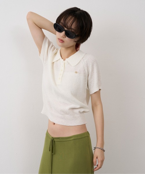 NUJOH(ヌゾ)の「Soft Touch Polo Knit / ソフトタッチポロニット(ニット/セーター・レディース・ネイビー/ホワイト/ライトブルー・FREE)」の5枚目の写真