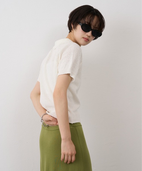 NUJOH(ヌゾ)の「Soft Touch Polo Knit / ソフトタッチポロニット(ニット/セーター・レディース・ネイビー/ホワイト/ライトブルー・FREE)」の9枚目の写真