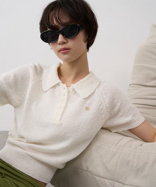 NUJOH(ヌゾ)の「Soft Touch Polo Knit / ソフトタッチポロニット(ニット/セーター・レディース・ネイビー/ホワイト/ライトブルー・FREE)」の6枚目の写真