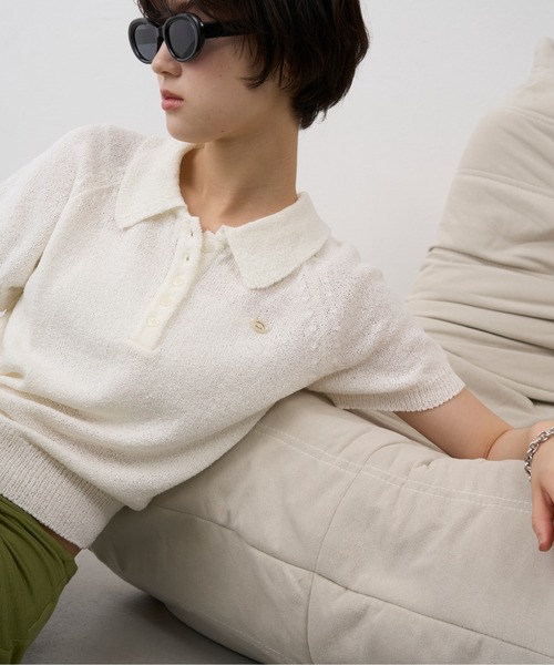 NUJOH(ヌゾ)の「Soft Touch Polo Knit / ソフトタッチポロニット(ニット/セーター・レディース・ネイビー/ホワイト/ライトブルー・FREE)」の16枚目の写真