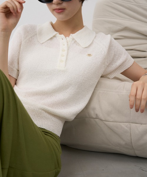 NUJOH(ヌゾ)の「Soft Touch Polo Knit / ソフトタッチポロニット(ニット/セーター・レディース・ネイビー/ホワイト/ライトブルー・FREE)」の7枚目の写真