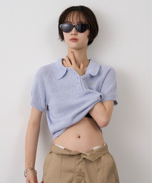 NUJOH(ヌゾ)の「Soft Touch Polo Knit / ソフトタッチポロニット(ニット/セーター・レディース・ネイビー/ホワイト/ライトブルー・FREE)」の18枚目の写真