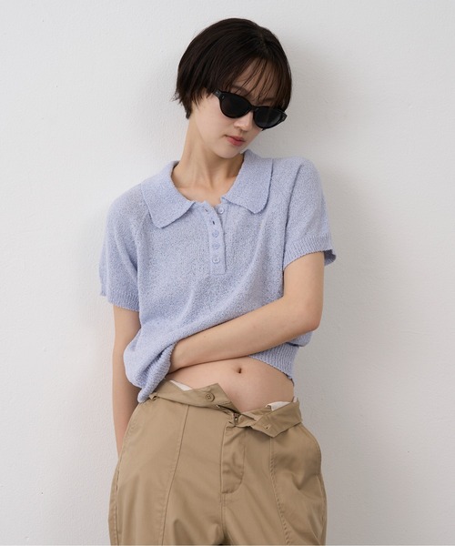 NUJOH(ヌゾ)の「Soft Touch Polo Knit / ソフトタッチポロニット(ニット/セーター・レディース・ネイビー/ホワイト/ライトブルー・FREE)」の20枚目の写真