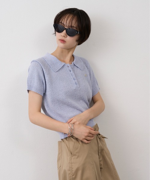 NUJOH(ヌゾ)の「Soft Touch Polo Knit / ソフトタッチポロニット(ニット/セーター・レディース・ネイビー/ホワイト/ライトブルー・FREE)」の21枚目の写真