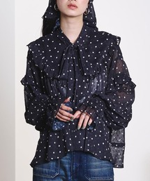 PRINTED BOW TIE BLOUSE