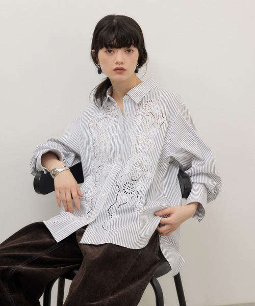 WEB限定】ストライプ＆ソリッド エンブロイダリーシャツ（シャツ