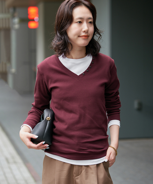 SLOBE IENA(スローブイエナ)の「《2枚セット》HANES/ヘインズ SLOBE別注 2PACK リブロンTEE(Tシャツ/カットソー・レディース・ボルドー/チャコールグレー/ブラック・FREE)」の10枚目の写真