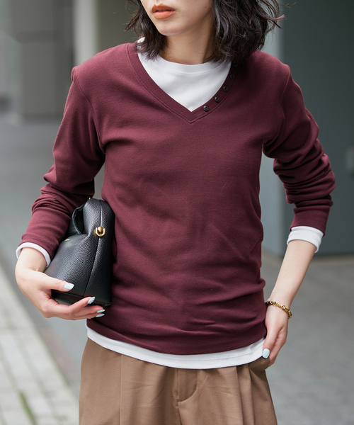 SLOBE IENA(スローブイエナ)の「《2枚セット》HANES/ヘインズ SLOBE別注 2PACK リブロンTEE(Tシャツ/カットソー・レディース・ボルドー/チャコールグレー/ブラック・FREE)」の11枚目の写真