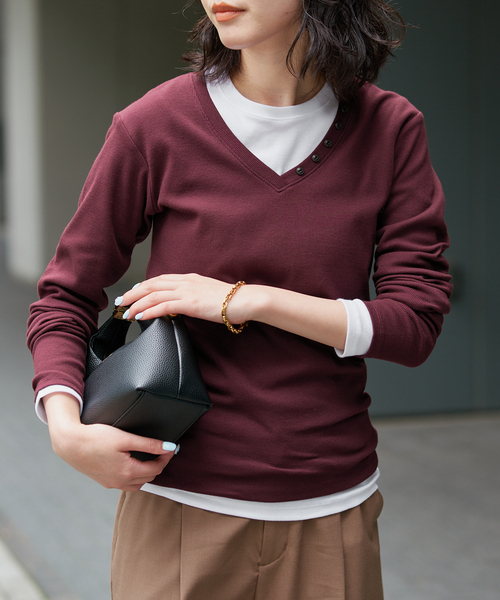 SLOBE IENA(スローブイエナ)の「《2枚セット》HANES/ヘインズ SLOBE別注 2PACK リブロンTEE(Tシャツ/カットソー・レディース・ボルドー/チャコールグレー/ブラック・FREE)」の12枚目の写真
