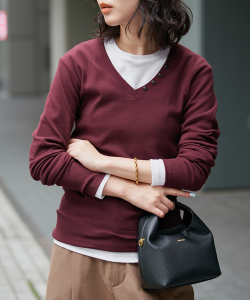 SLOBE IENA(スローブイエナ)の「《2枚セット》HANES/ヘインズ SLOBE別注 2PACK リブロンTEE(Tシャツ/カットソー・レディース・ボルドー/チャコールグレー/ブラック・FREE)」の13枚目の写真