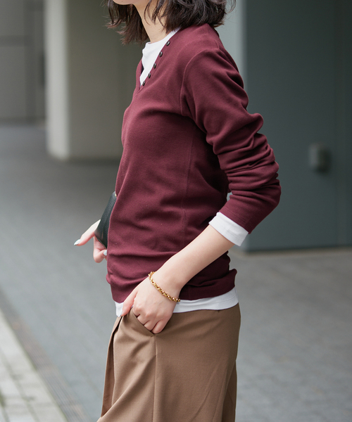 SLOBE IENA(スローブイエナ)の「《2枚セット》HANES/ヘインズ SLOBE別注 2PACK リブロンTEE(Tシャツ/カットソー・レディース・ボルドー/チャコールグレー/ブラック・FREE)」の14枚目の写真